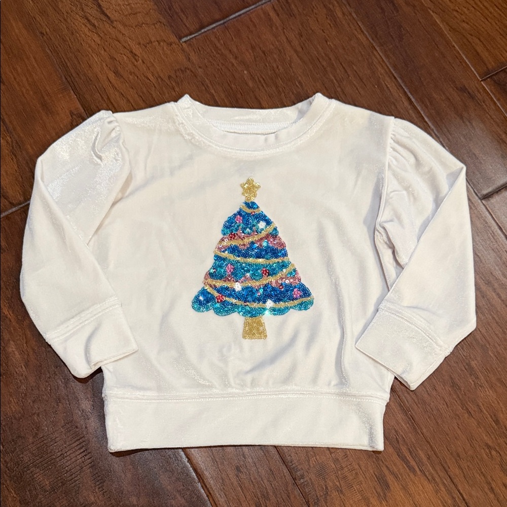 Kids Cream Sweatshirt with Festive Tree Design